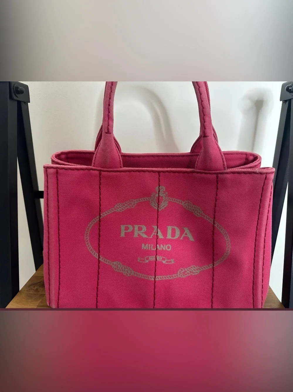Prada Pink Canvas Tote with Prada Milano Logo - Picture 1 of 2